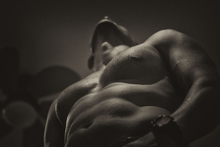 topless man grayscale photo thumbnail