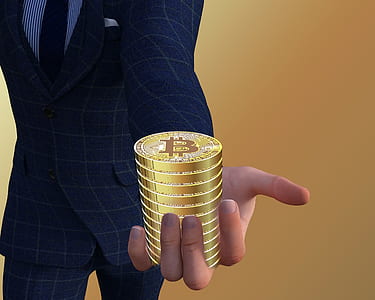 man holding gold bitcoin illustration thumbnail