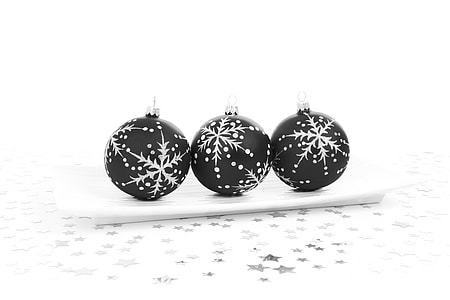 three black baubles on white tray thumbnail