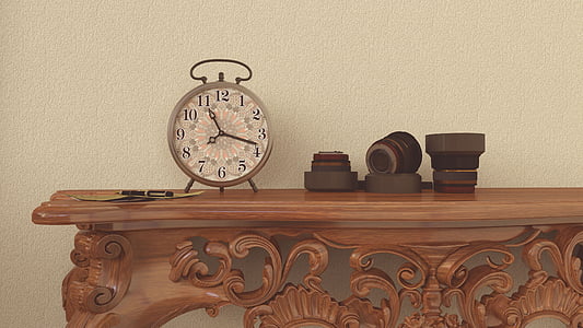 round beige analog wall clock at 7:55 thumbnail