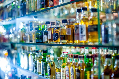 clear glass display shelf with clear glass bottle lot thumbnail
