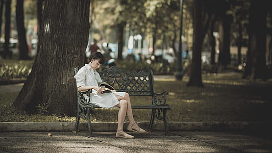 Photo of Woman Sitting in the Bench Near Tree thumbnail