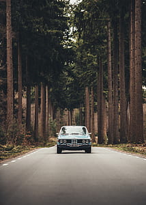 blue car in the middle of the road during daytime thumbnail