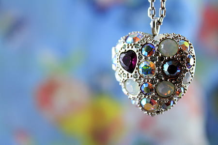 heart silver-colored multicolored gemstone pendant necklace thumbnail