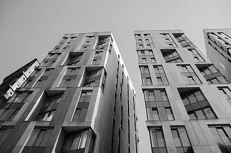 black-and-white, sky, buildings, skyscrapers thumbnail