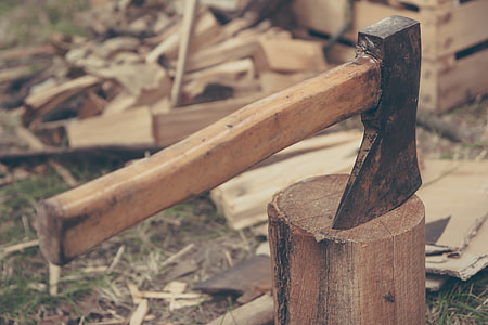 black axe with brown wooden handle thumbnail