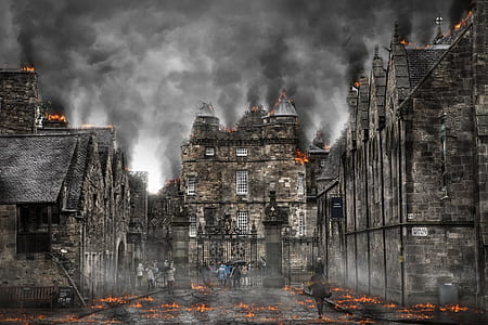 people beside burning castle thumbnail