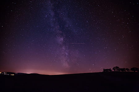 silhouette of trees under milky way and star filled sky long exposure photography thumbnail