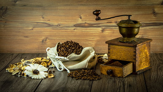 coffee beans and grinder on top of table thumbnail