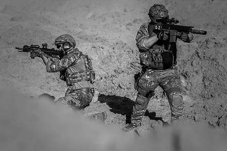 grayscale photo of two armies thumbnail