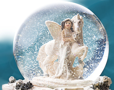 girl and white unicorn water globe thumbnail