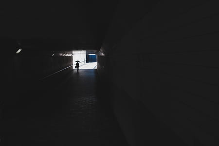 silhouette of person under umbrella inside aisle thumbnail