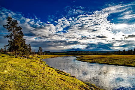 green grass land with river thumbnail