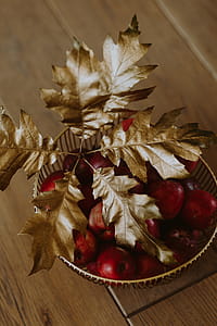 Red apples and golden oak leaves thumbnail