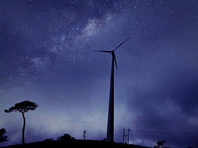 starry night on wind mill digital wallpaper thumbnail