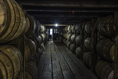 Barrels of whiskey in the cellar at Buffalo Trace Distillery, Kentucky thumbnail