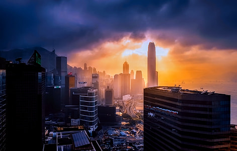 buildings during sunset painting thumbnail
