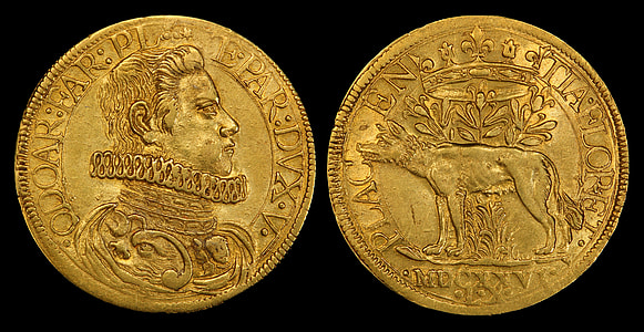 Two gold Doppie depicting Odoardo Farnese in Piacenza, Italy thumbnail