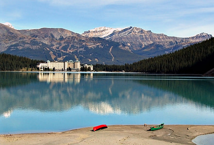 Lake Louise Landscape with mountains and resort thumbnail
