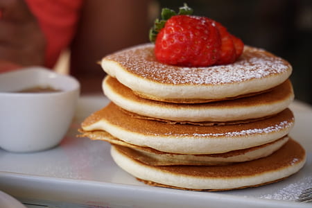 pancake with strawberry on plate thumbnail