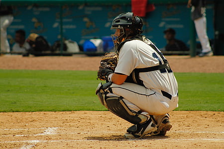 baseball catcher crouching on ground thumbnail