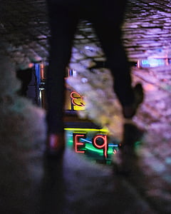 people, walk, dark, night, street, water thumbnail
