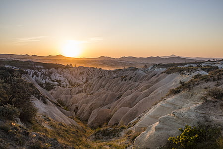 mountain covered with green trees during golden hour thumbnail