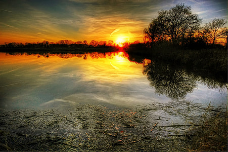 photography of river near forest during sunset thumbnail