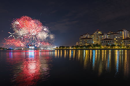 fireworks beside buildings thumbnail