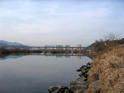 Miryang city centre as seen from across the Miryang River in South Korea thumbnail