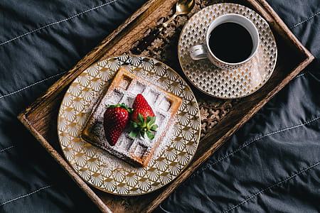 Saffle with strawberries and cup of coffee thumbnail