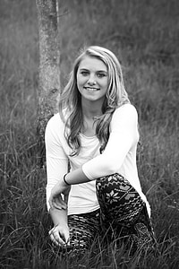 grayscale photo of women's long-sleeved shirt thumbnail