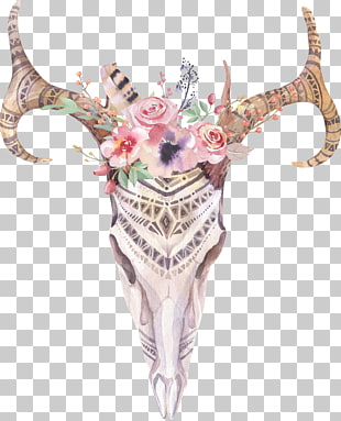 Deer Antler Bohemianism Skull Boho Chic Hand Painted Deer White