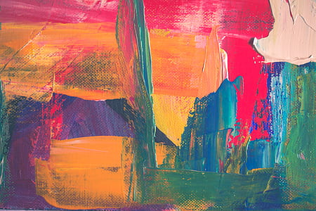 red, orange, purple, and green abstract painting thumbnail