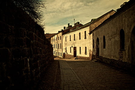 pathway beside black concrete wall thumbnail