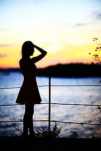 silhouette photography of woman in front of fence thumbnail