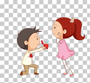 Wedding invitation Marriage proposal Engagement party, Cartoon couple, boy showing ring inside box to girl illustration PNG clipart