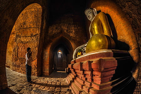 man standing in front of Buddha statue thumbnail
