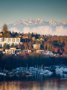 city, water, buildings, mountain thumbnail