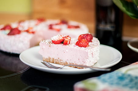 slice of strawberry cake on white dish thumbnail