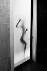 silhouette of person on smoked glass door thumbnail