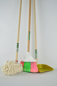 brown wooden mop, broom, and dustpan thumbnail