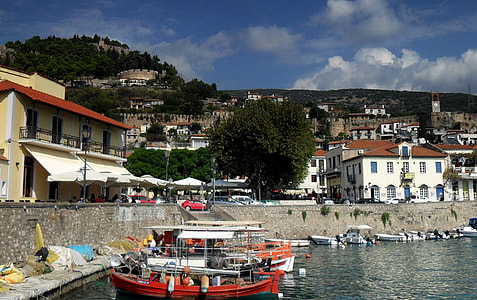 View from the port towards the fortress in Nafpaktos, Greece thumbnail