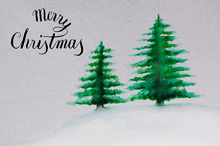two green pine trees painting thumbnail