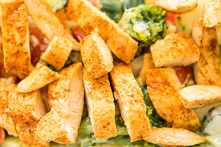 Vegetable Salad with Grilled Chicken Steak Close Up thumbnail
