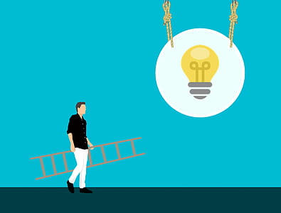 Illustration of man with ladder looking to find new ideas. thumbnail