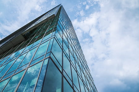 Windows of Skyscraper Business Office with blue sky, Corporate building in city. thumbnail