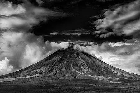 Gray Scale Photo of Active Volcano thumbnail