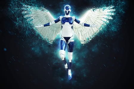 blue character with wings digital wallpaper thumbnail