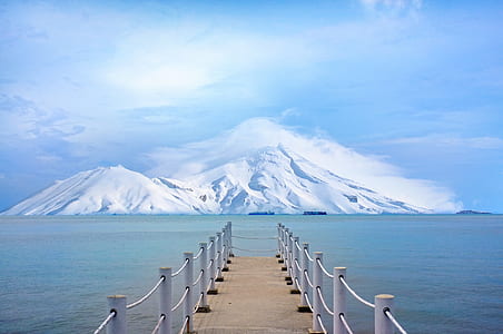 white mountain with bridge photo thumbnail